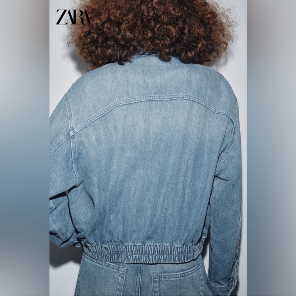 ZARA Denim Bomber Jacket ZW Collection, Medium. NWT - Picture 3 of 14
